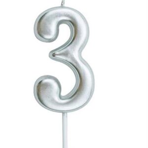Casey 10cm Silver Numerical Birthday Candle Nr.3 Retail