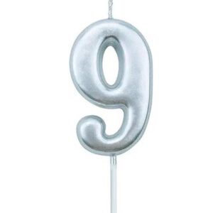 Casey 10cm Silver Numerical Birthday Candle Nr.9 Retail