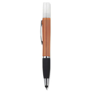 Geeko 3-in-1 Sanitizer Spray Stylus and Blue Ink Pen Orange - Image 1