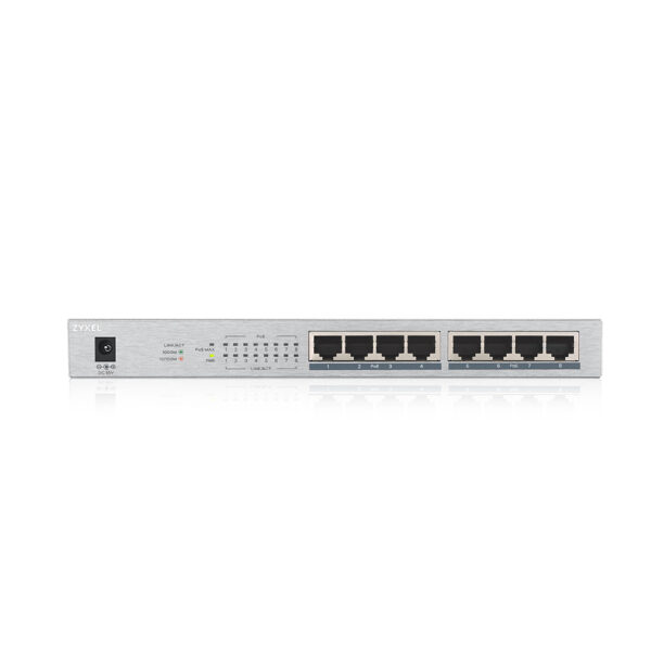 Zyxel GS1008-HP, 8 Port Gbit PoE+ Unmanaged Desktop Switch, 8 X PoE, 60 Watt Power Budget