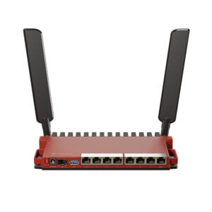 MikroTik L009UiGS-2HaxD, 8x GB LAN, 1x 2.5 GB SFP port, 2.4 GHz 802.11b/g/n/ax dual-chain wireless, 4dBi 2.4GHz external antennas, USB, desktop case, PSU - Image 1