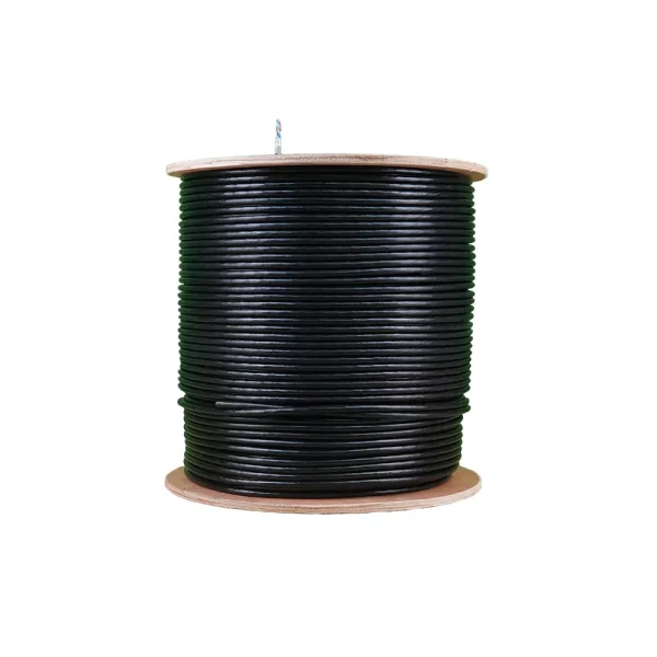 Essential CAT6 UV Outdoor Ethernet Cable 500m Black Solid Copper SF/TP Roll | CAT6U-500-SC-GEN