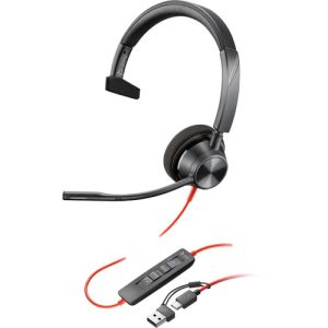 Poly Blackwire 3310 Monaural Microsoft Teams Certified USB-C Headset +USB-C/A Adapter - Image 1