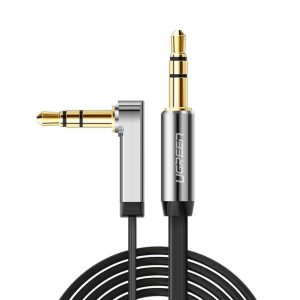 UGREEN AV119 Right-angled 3.5mm Flat Aux Cable 1.5m - Black/Silver - Image 1