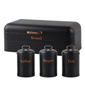 Totally 4 Piece Breadbin And Canister Tin Set Combo Black - Image 1
