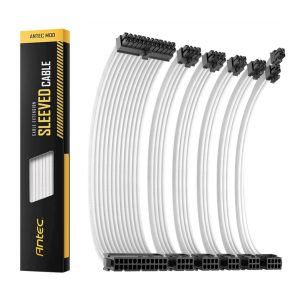 Antec 300mm Sleeved Braided Power Extension Cable Kit – White - Image 1