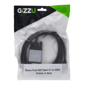 Gizzu Full HD Type-C to VGA Cable (1.8m) - Black - Image 1