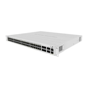 MikroTik Cloud Router Switch CRS354-48P-4S+2Q+RM, 48x GB RJ45 LAN (all PoE-out), 4x 10G SFP+ cages, 2x 40G QSFP+ cages, RouterOS L5, 1U rackmount enclosure, 750W PSU - Image 1