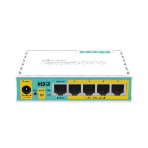 MikroTik hEX POE lite, Desktop Router, 5x LAN (four with POE out), USB, RouterOS L4, plastic case and PSU - Image 1