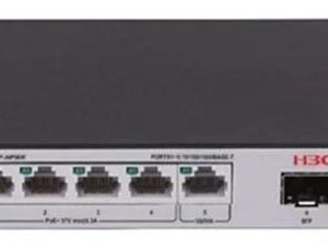 H3C SMB S1600V2-6P-HPWR Layer 2 Ethernet Switch with 5x 10/100/1000Mbps Ethernet Ports (4x PoE+ Ports) and 1x 1Gbps SFP Port, 73W PoE+ Capacity, AC PSU