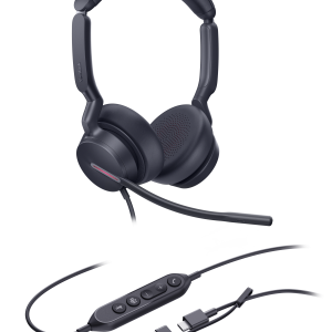 Yealink UH46 Dual USB Headset, USB-C With USB-C/A Adapter, Teams Certified
